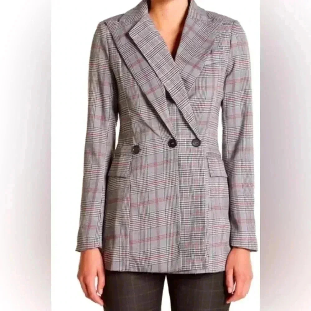 Walter Baker Women's Saundra Plaid Blazer Jacket in Grey Multi Size M Preppy - Picture 1 of 10